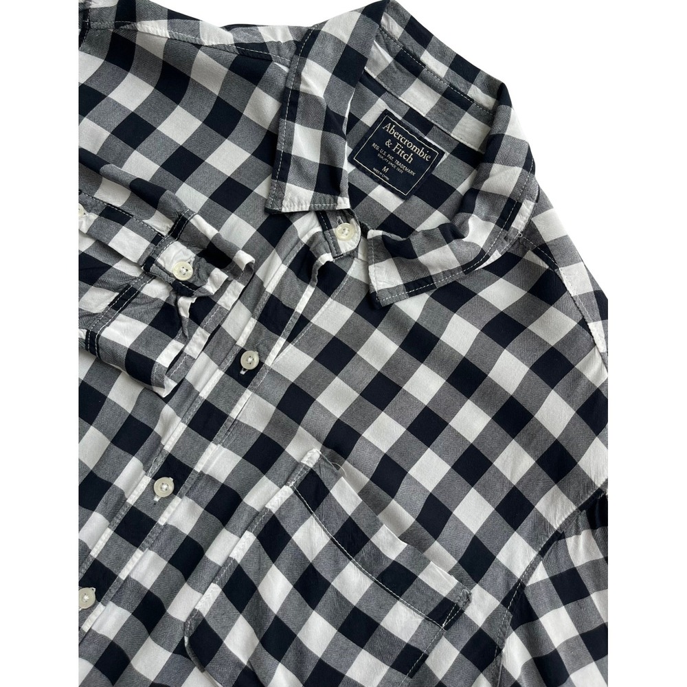 Abercrombie & Fitch Women's Black White Gingham Long Sleeve Button Up Shirt M